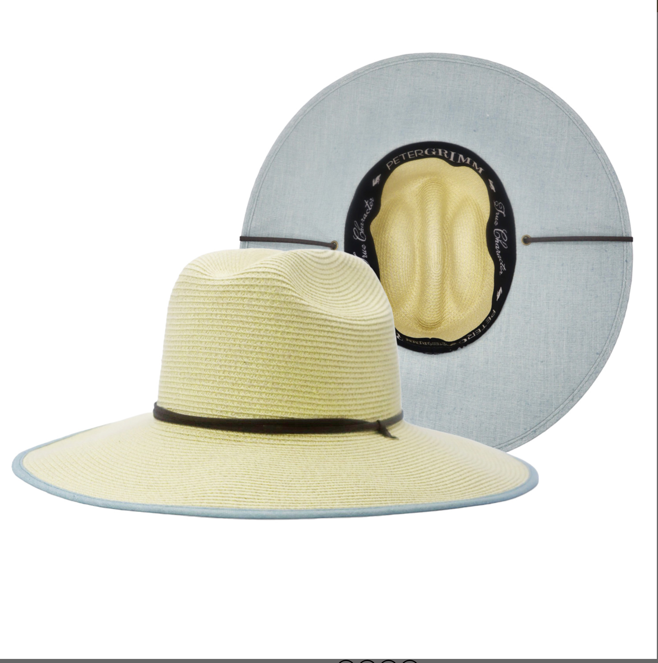 COLOR: Pale Blue
Hemp Silk Straw Hat 
The ultimate beach travel hat is crushable and packable, Toyo straw hat is lightweight. Hemp Silk fabric under the hat brim for extra UV light protection. Unisex Style, 100% Toyo Straw 4” brim with chin cord.